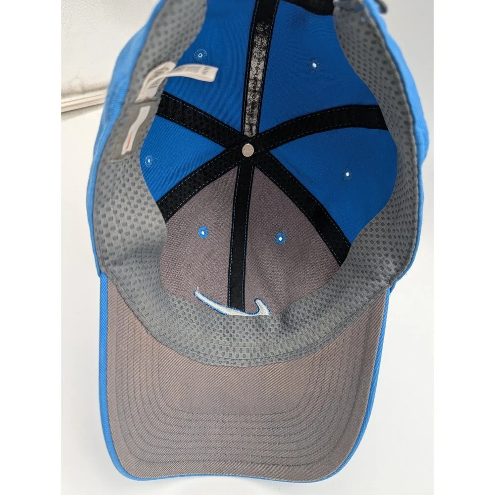 Nike FIT Blue Adjustable Baseball Hat Swoosh Logo Hook Loop Strap Mens Hat